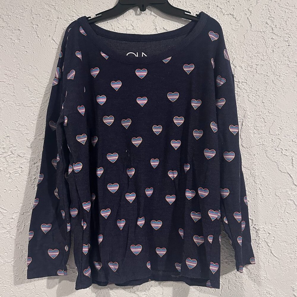 Chaser Navy Heart Print Long Sleeve Top Size S